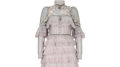 ARCHIVE - 1970s Edwardian Style Lilac Tiered Lace Dress