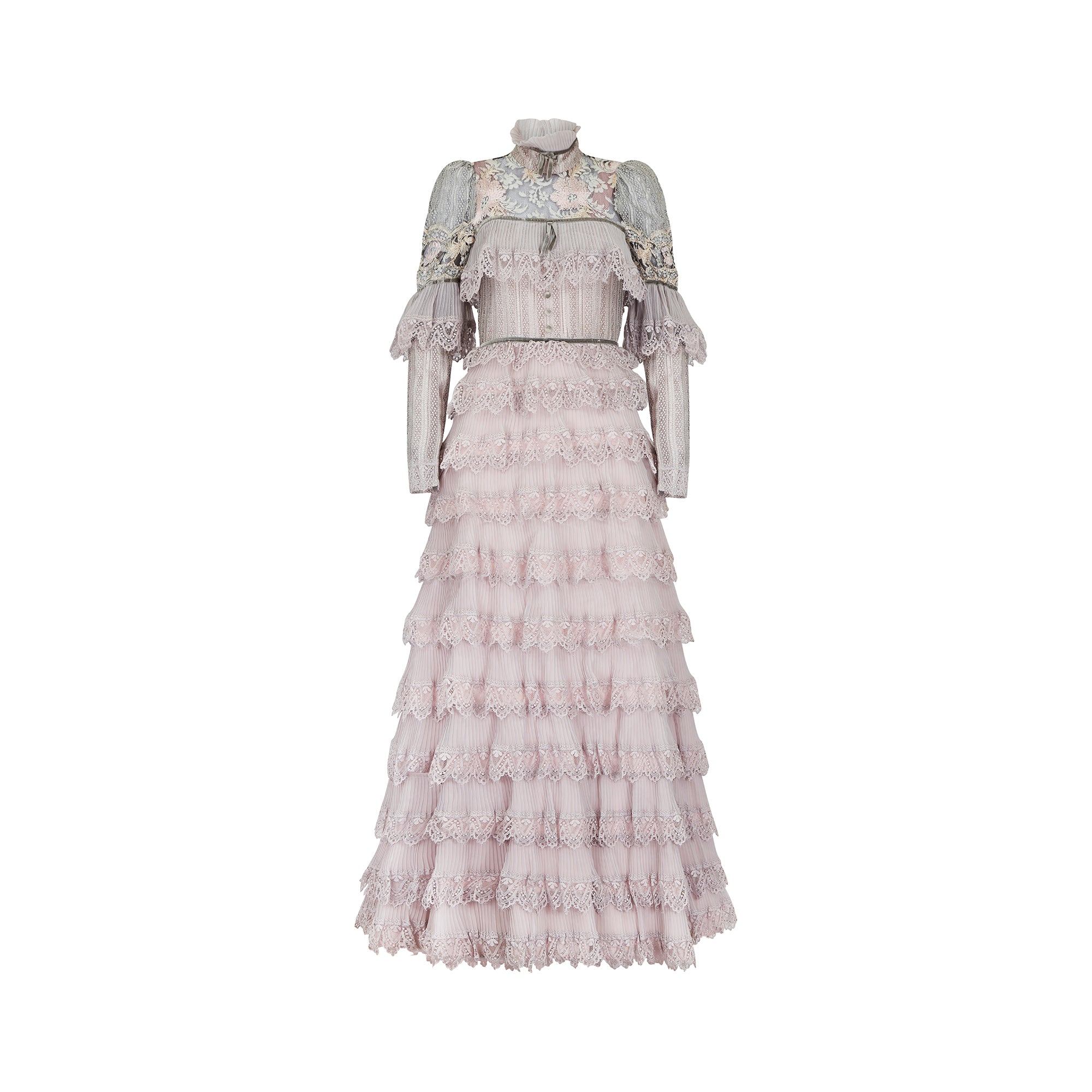 ARCHIVE - 1970s Edwardian Style Lilac Tiered Lace Dress