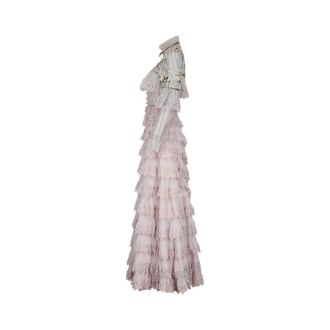 ARCHIVE - 1970s Edwardian Style Lilac Tiered Lace Dress