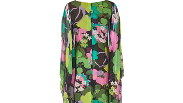 1970s Couture Floral Print Angel Sleeve Maxi Dress