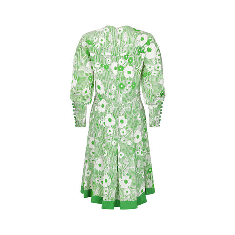 1970s French Haute Couture Green and White Floral Dress
