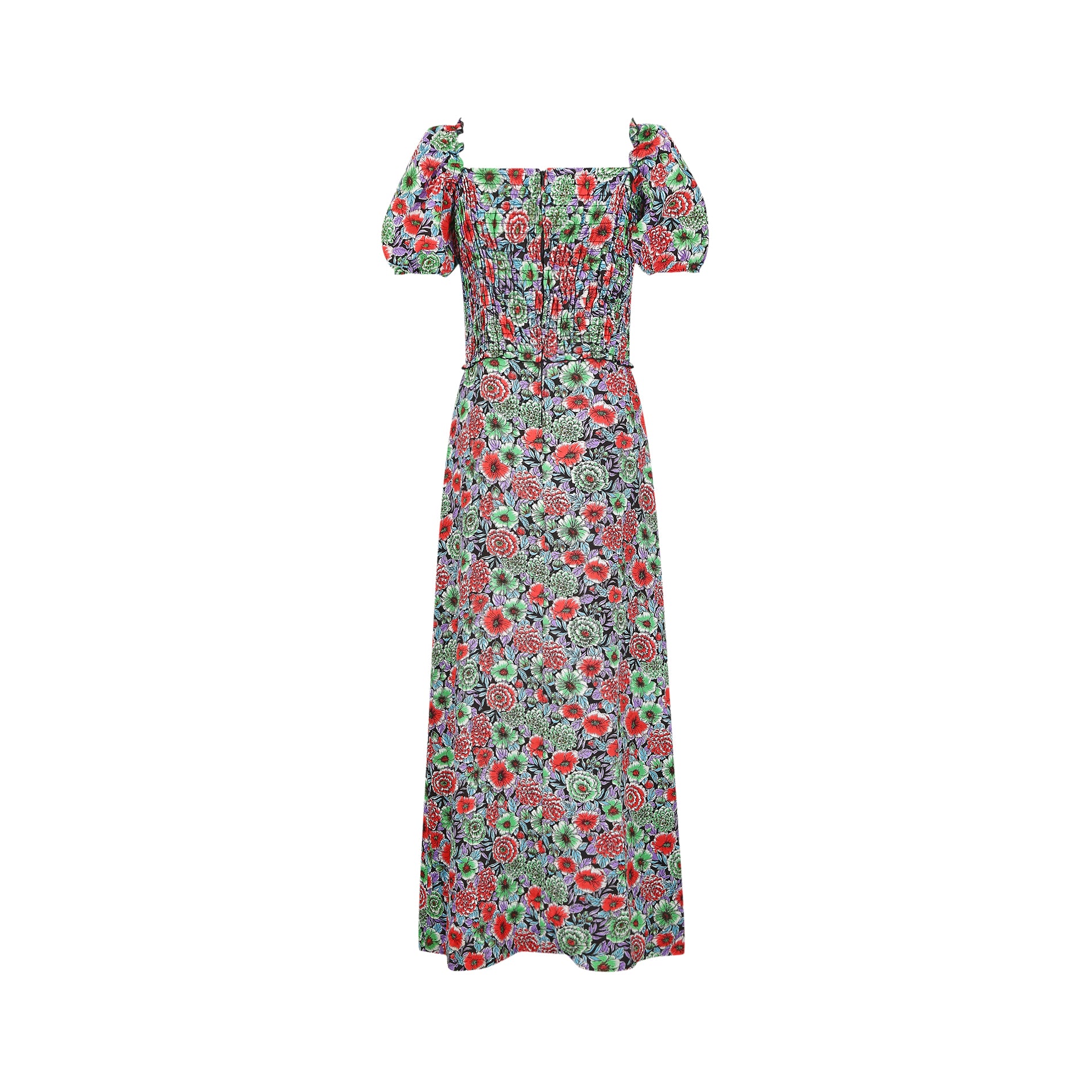 1970s Smocked Floral Maxi Dress