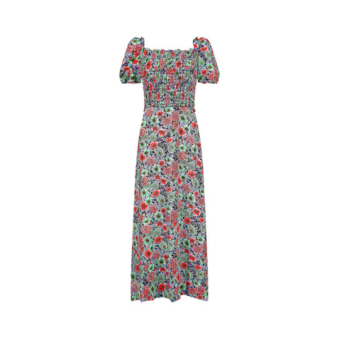 1970s Smocked Floral Maxi Dress