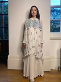 1970s Gina Fratini White and Blue Floral Cotton Maxi Dress
