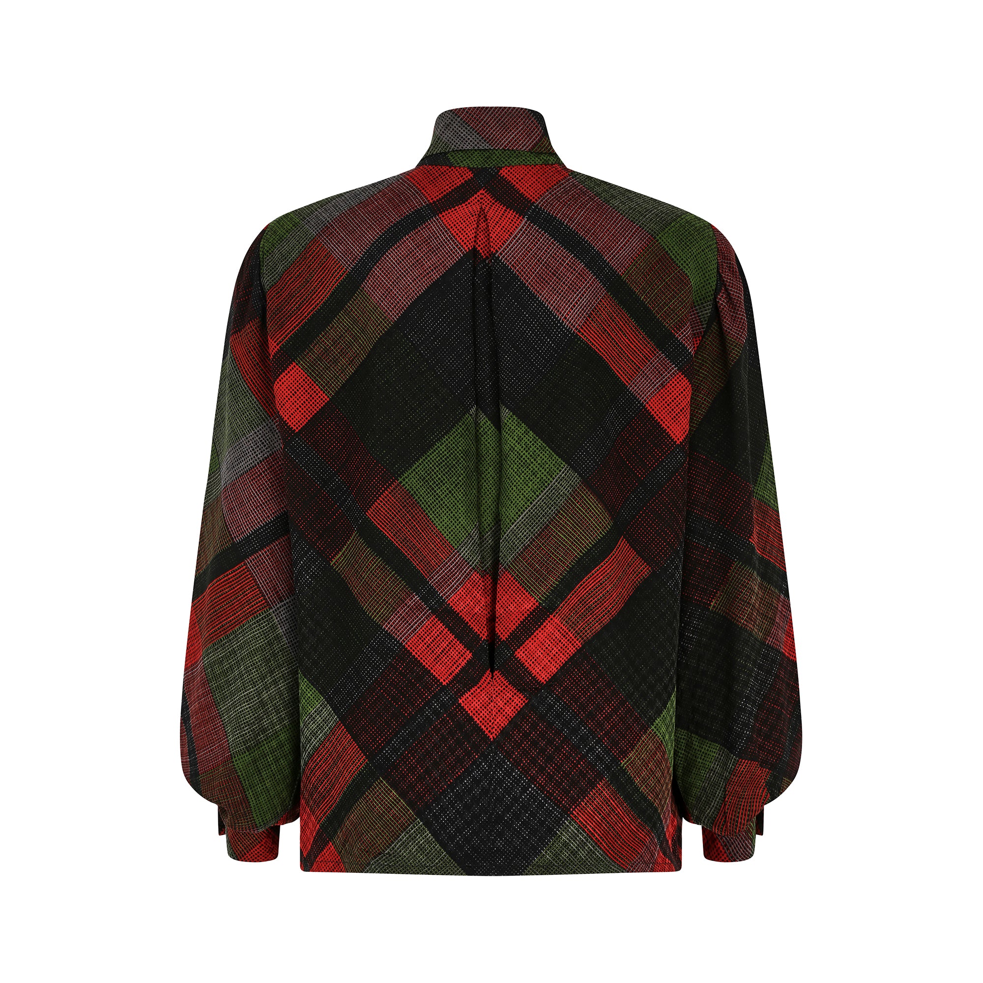 1970s Givenchy Novelle Boutique Red and Green Plaid Blouse