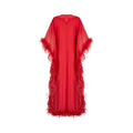 1970s Guy Laroche Couture Coral Red Feather Dress
