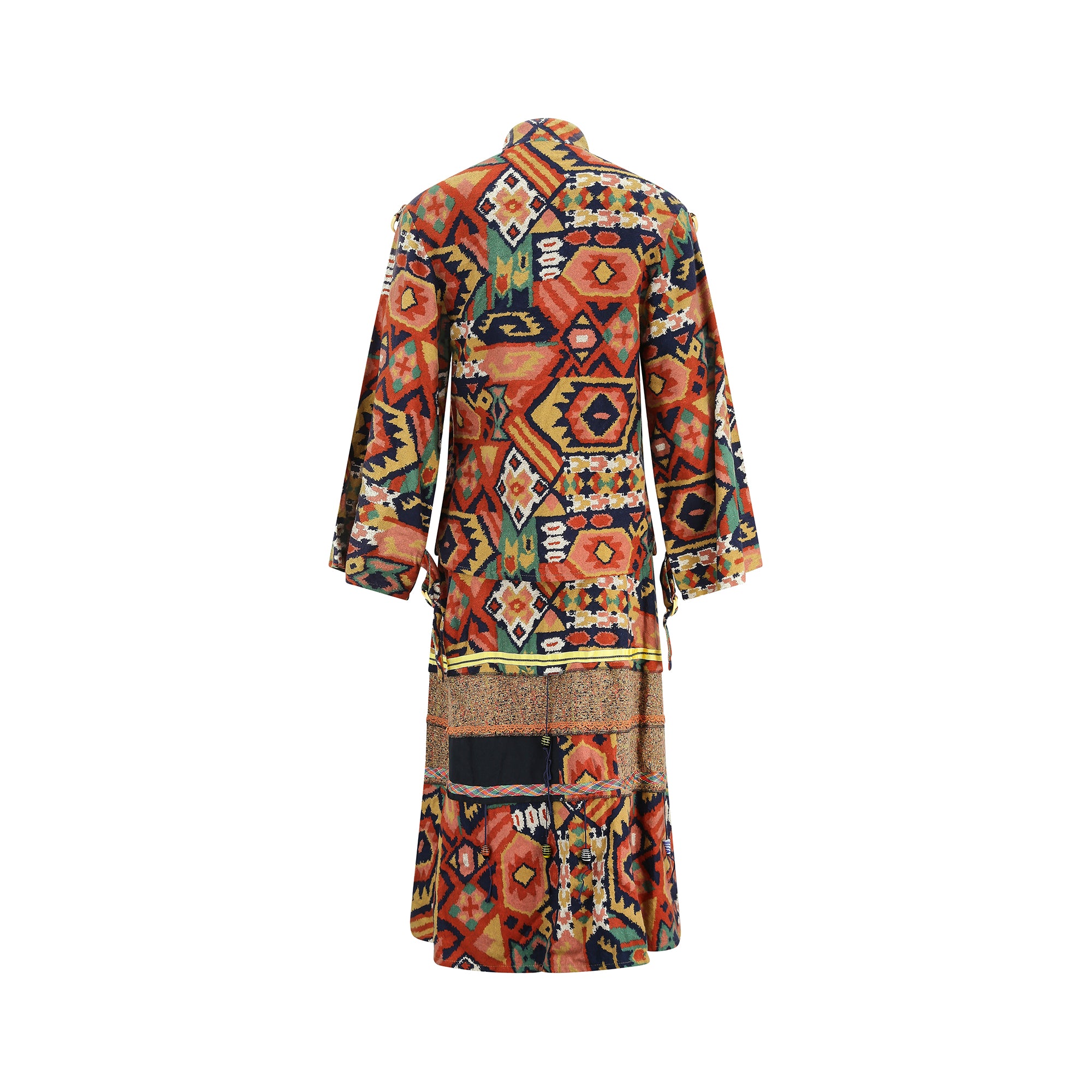 1970s Janet Moira Colourful Pattern Print Skirt Suit