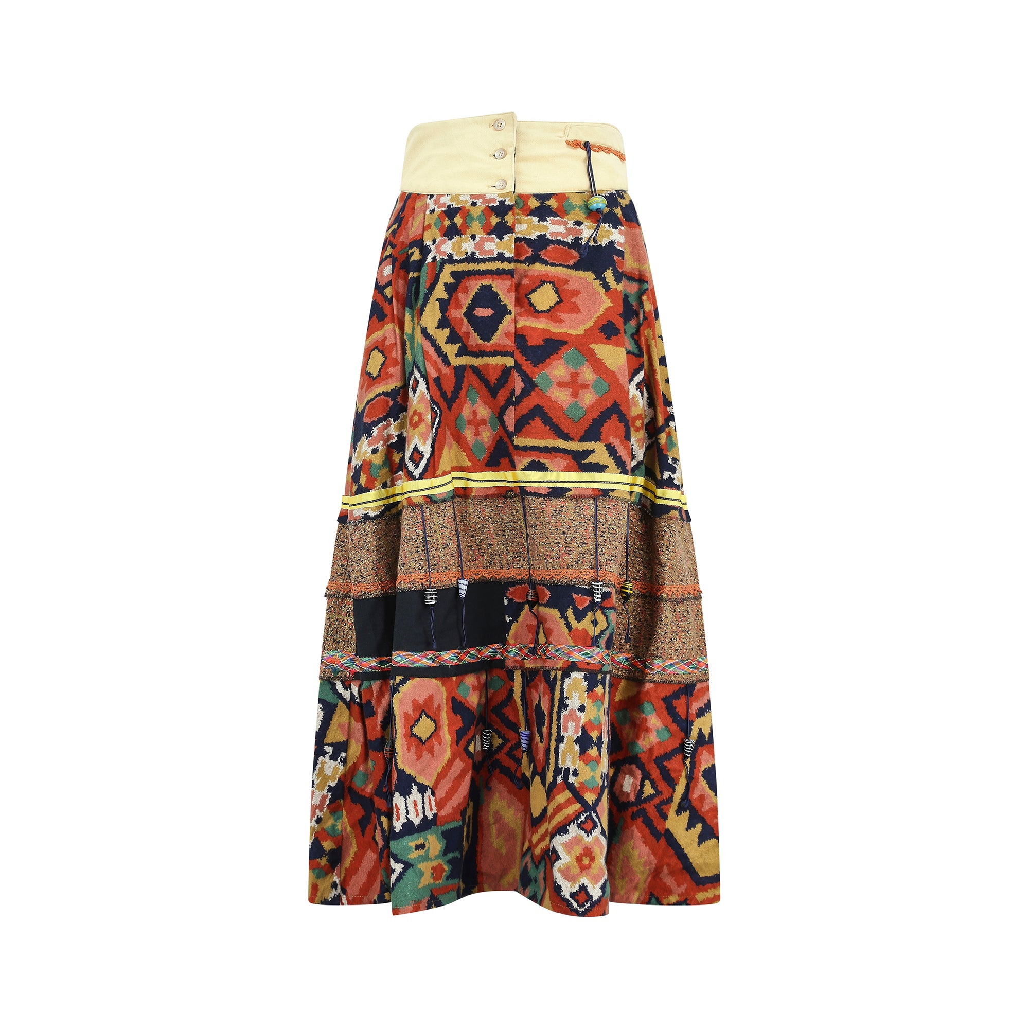 1970s Janet Moira Colourful Pattern Print Skirt Suit