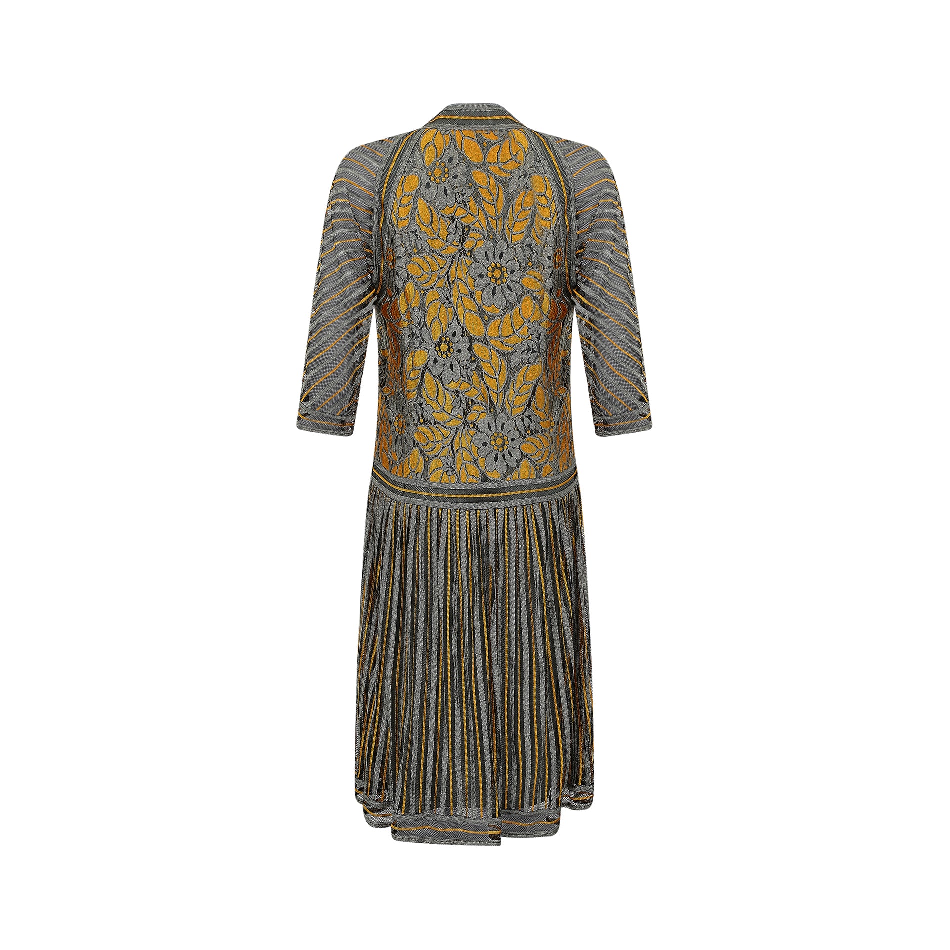 1970s Janice Wainwright Grey and Gold Flapper Style Dress