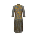 1970s Janice Wainwright Grey and Gold Flapper Style Dress