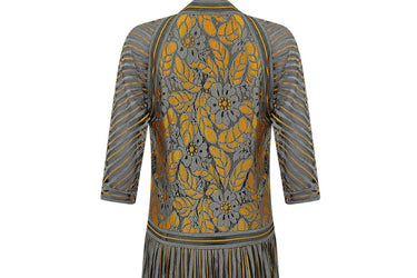 1970s Janice Wainwright Grey and Gold Flapper Style Dress