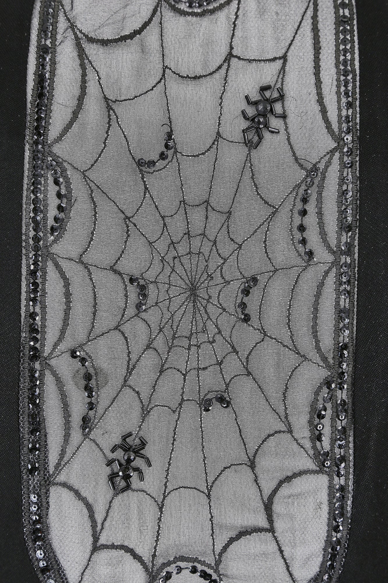 1970s Documented Jean Varon Black Spider Cobweb Dress