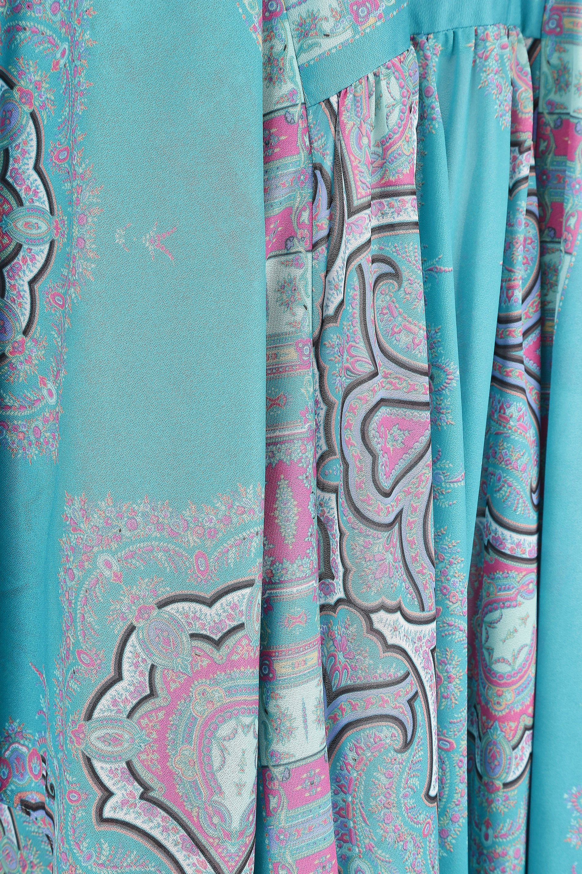 1970s John Neville Turquoise Paisley Print Maxi Dress