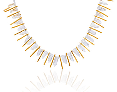 1990s Kenneth Jay Lane Gold and Crystal Statement Necklace