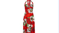 1970s Laurent Servet Jersey Red Floral Print Halter Neck Dress