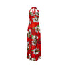 1970s Laurent Servet Jersey Red Floral Print Halter Neck Dress