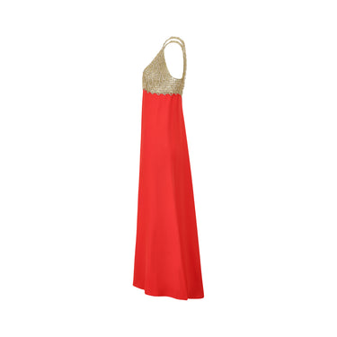ARCHIVE - 1970s Loris Azzaro Gold Chain and Red Crepe Maxi Dress