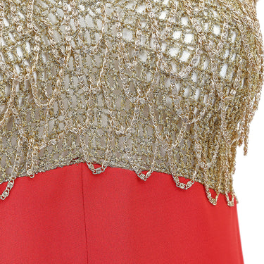 ARCHIVE - 1970s Loris Azzaro Gold Chain and Red Crepe Maxi Dress