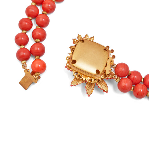 1990s Stanley Hagler Faux Coral Earring and Necklace Set