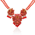 1990s Stanley Hagler Faux Coral Earring and Necklace Set