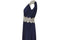 1970s French Couture Navy Jersey Embellished Grecian Dress
