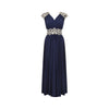 1970s French Couture Navy Jersey Embellished Grecian Dress