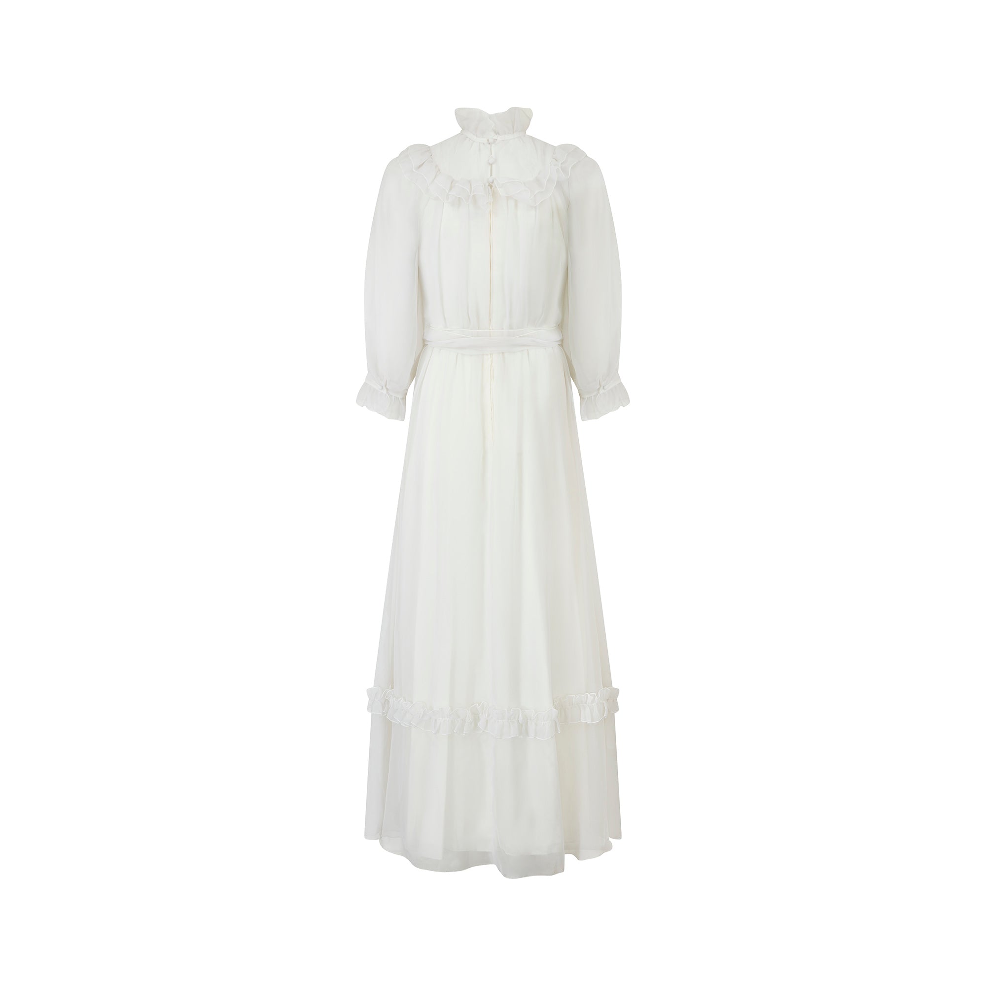 1970s Vera Mont White Georgette Maxi Dress