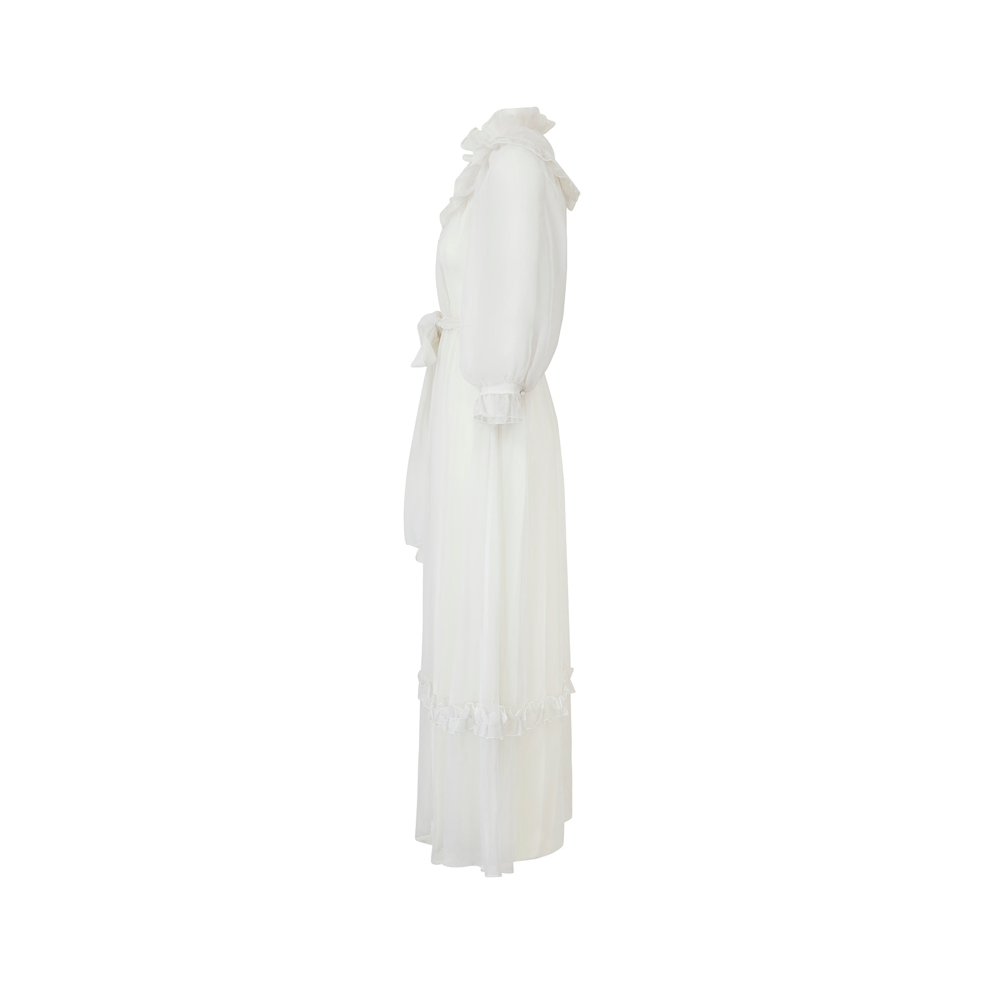 1970s Vera Mont White Georgette Maxi Dress