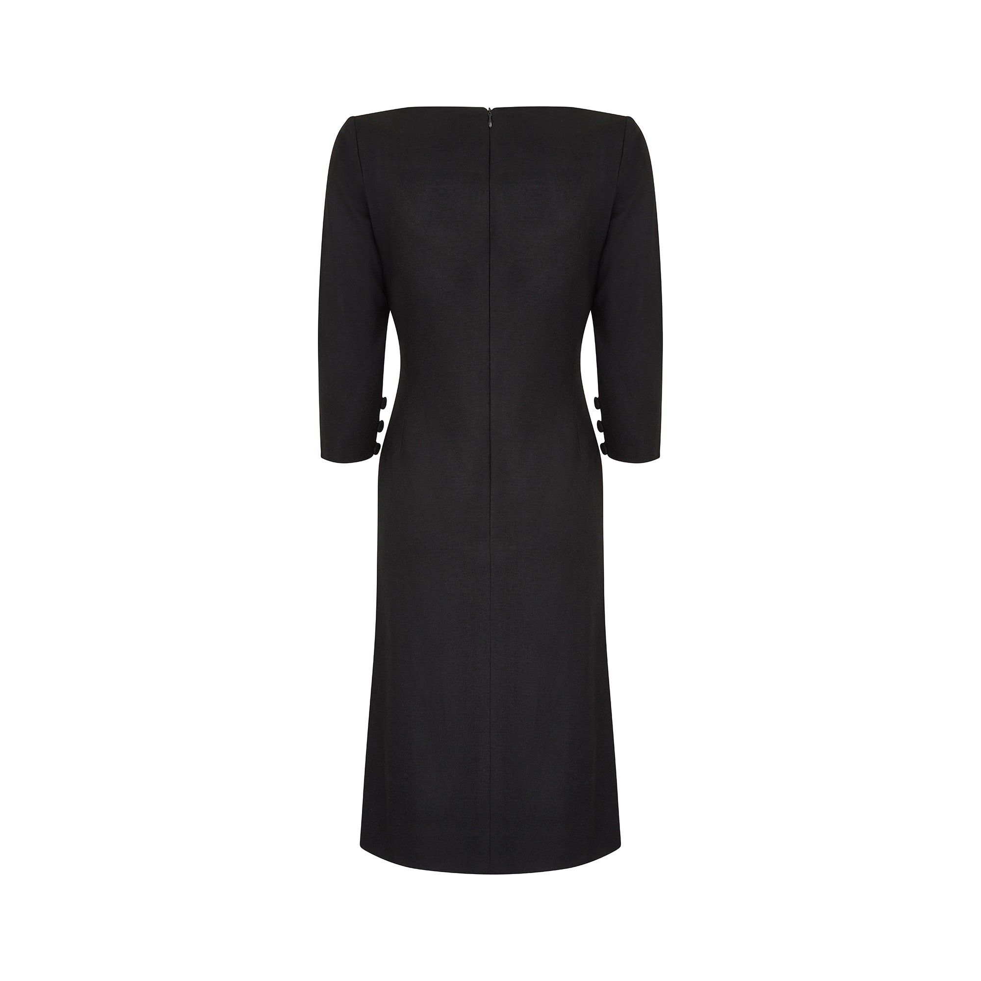 1990s Y de G Black Wool Ruched Jersey Dress