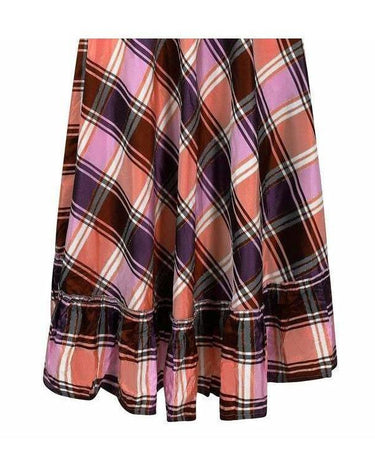1970s A-line Plaid Pattern Metallic Weave Skirt