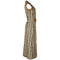 1970s Aled Couture Gold Black and Silver Lame Dress with Oversized Belt