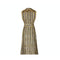 1970s Aled Couture Gold Black and Silver Lame Dress with Oversized Belt