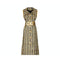 1970s Aled Couture Gold Black and Silver Lame Dress with Oversized Belt