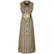 1970s Aled Couture Gold Black and Silver Lame Dress with Oversized Belt