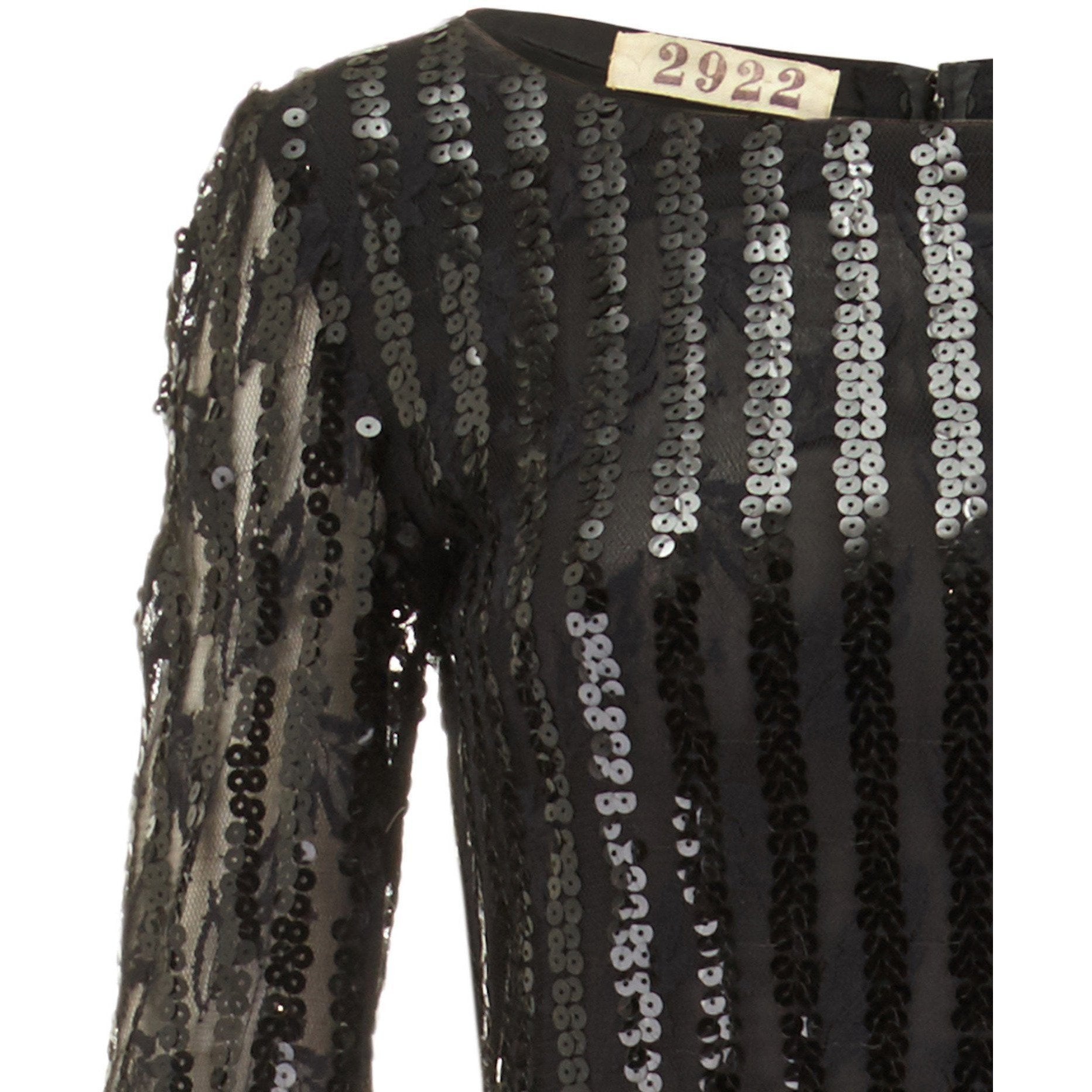 1970s Andre Laug Demi Couture Black Sequin Vintage Dress