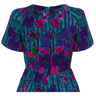 ARCHIVE - 1970s Beautiful Floral Print Linen Tulip Shaped Dress