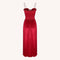 1970s Bill Tice Red Liquid Velvet Ruched Ruffle Maxi Dress