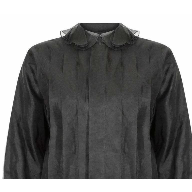 1970s Black Chiffon Ruffle Collar Blouse