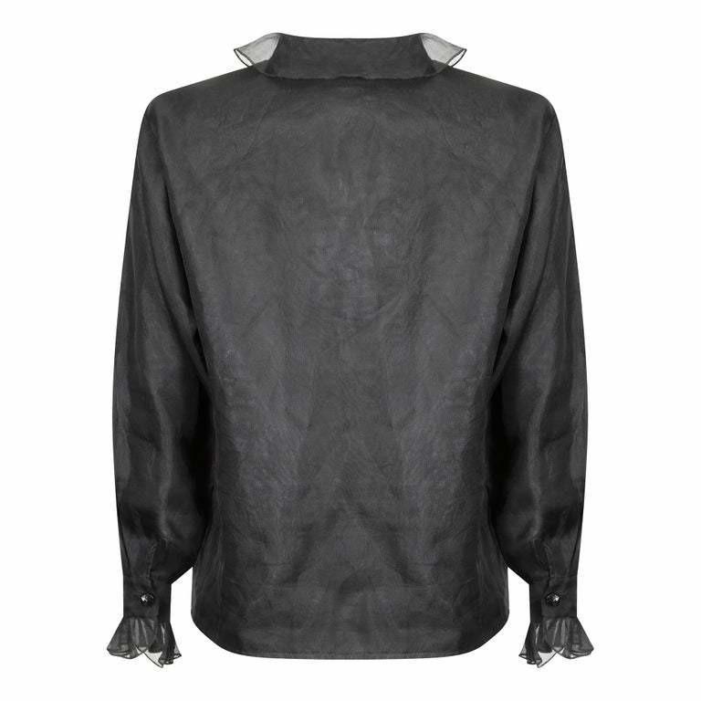 1970s Black Chiffon Ruffle Collar Blouse