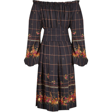 ARCHIVE: 1970s Christian Dior Crepe Smock Dress With Gathered Bardot Neckline