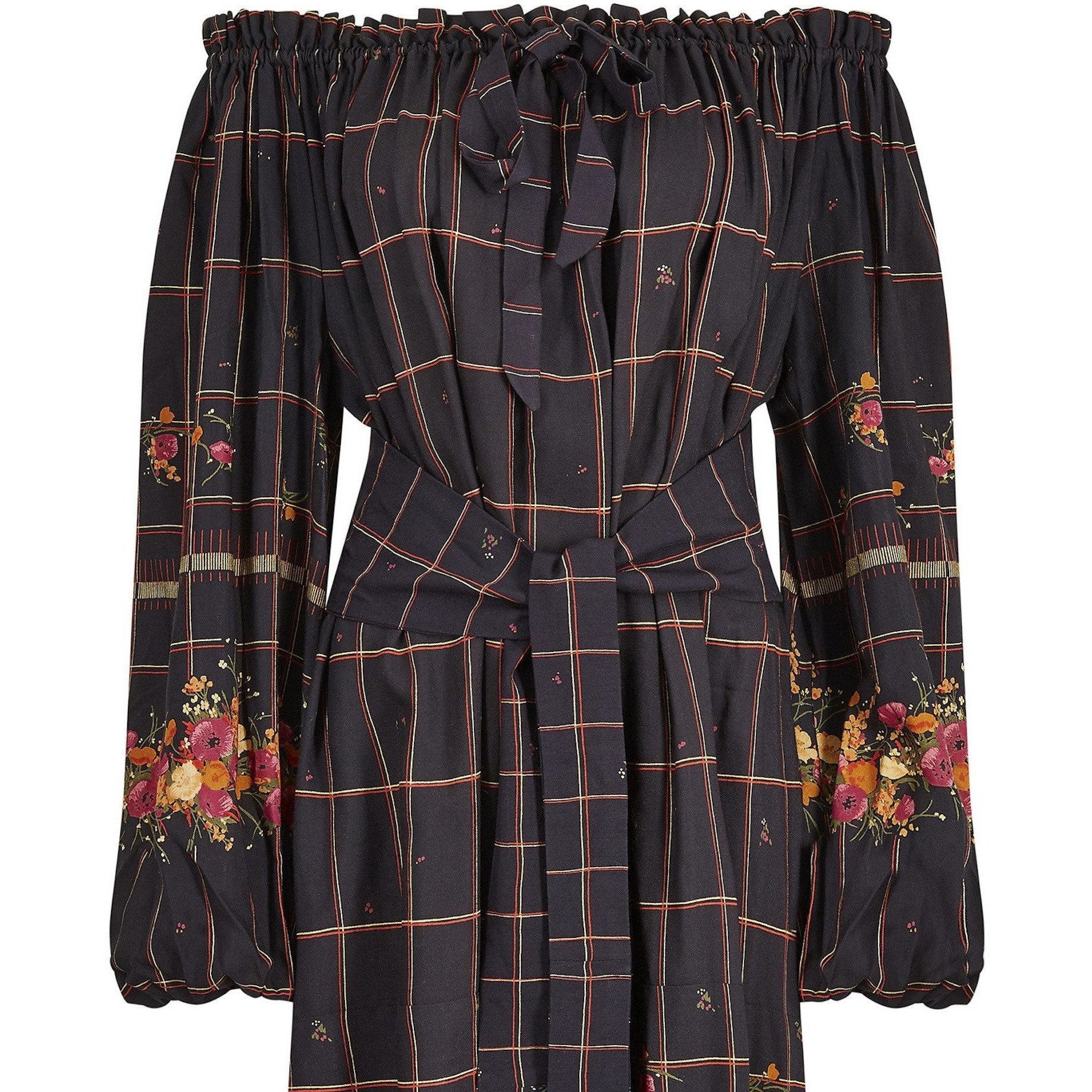 1970s Christian Dior Crepe Smock Dress With Gathered Bardot Neckline