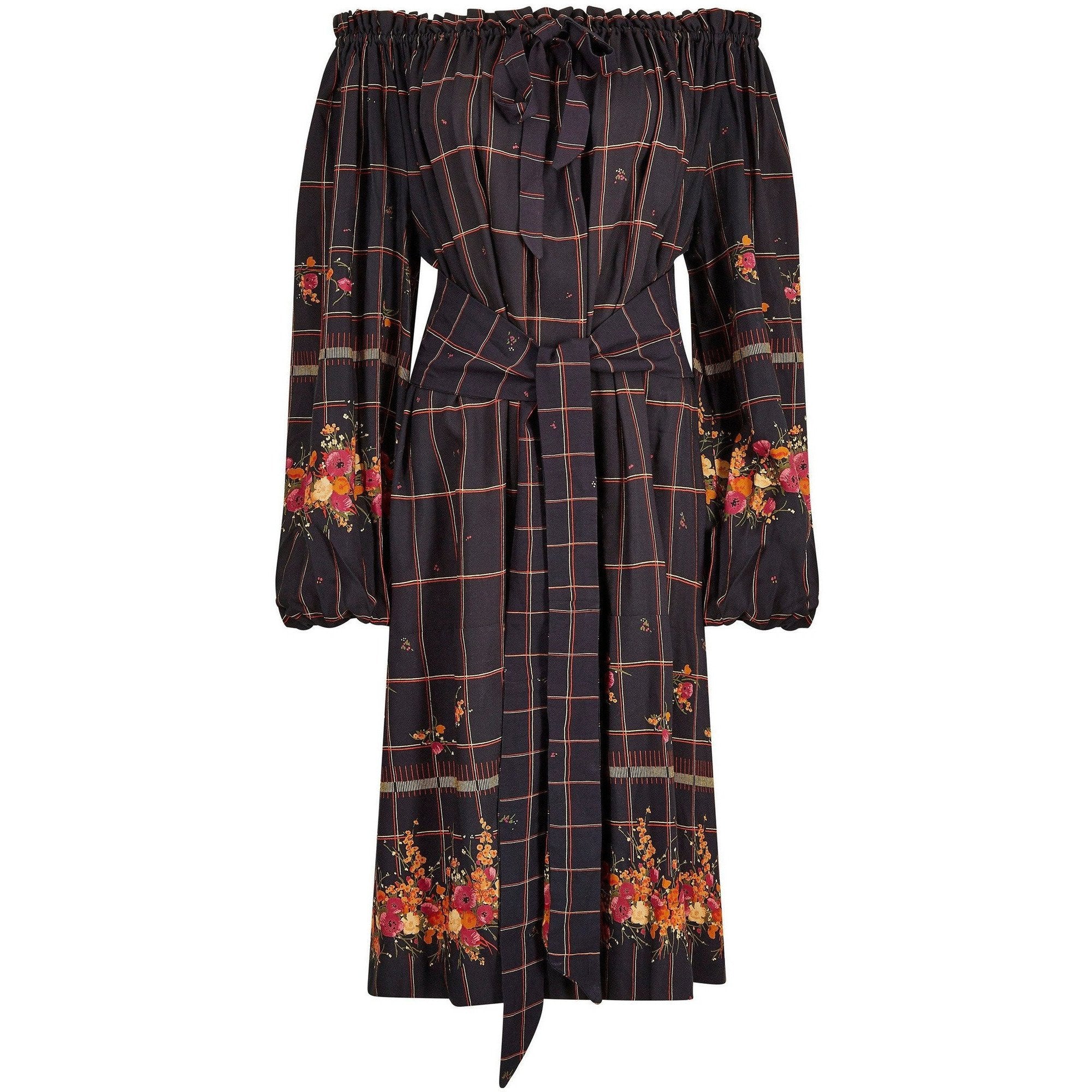 1970s Christian Dior Crepe Smock Dress With Gathered Bardot Neckline