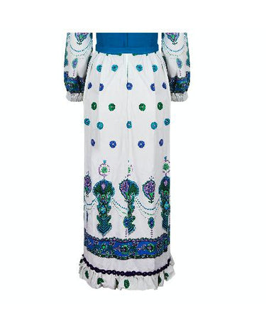 1970s Cotton Turquoise Paisley Print Maxi Dress