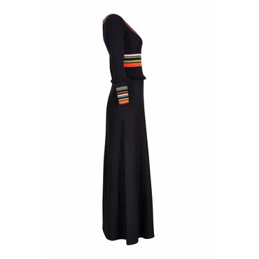 ARCHIVE - 1970s Crissa Black Jersey Knit Wool Ribbed Maxi Dress