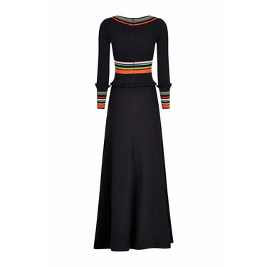 ARCHIVE - 1970s Crissa Black Jersey Knit Wool Ribbed Maxi Dress