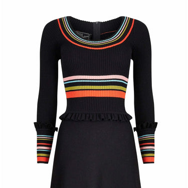 ARCHIVE - 1970s Crissa Black Jersey Knit Wool Ribbed Maxi Dress