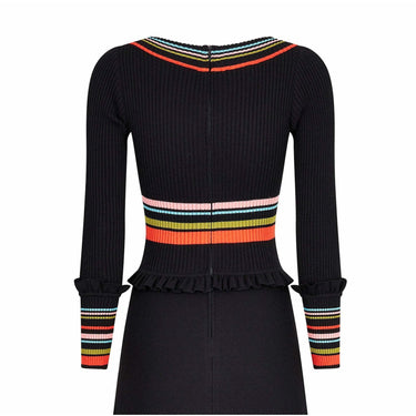 ARCHIVE - 1970s Crissa Black Jersey Knit Wool Ribbed Maxi Dress