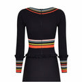 1970s Crissa Black Jersey Knit Wool Ribbed Maxi Dress