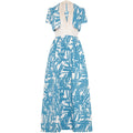 1970s Fernando Pena Blue and White Maxi Dress With Matching Jacket
