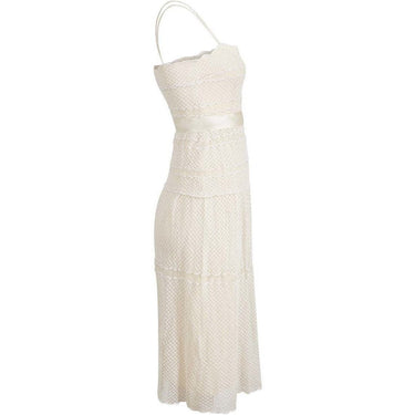 ARCHIVE - 1970s Frank Usher Cream Ivory Lace Dress With Matching Bolero